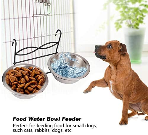Plăci pentru câini bol, oțel inoxidabil dublu agățat animale de companie bol de hrănire alimentator de pisici mâncare pentru