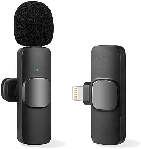 Jvcon baterie wireless Lavalier rever microfon pentru iPhone ipad Wireless Mini Clip-On microfon fără fir pentru iPhone înregistrare Video / interviu / YouTube / Vlog/Live Streaming / Tiktok / creator de conținut