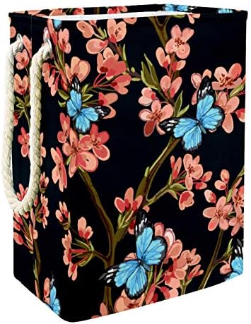 Deyya model Floral Stil japonez coșuri de rufe frumoase împiedică înalt Robust pliabil pentru copii adulți băieți adolescenți fete în dormitoare baie 19.3x11.8x15.9 in/49x30x40.5 cm