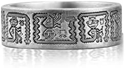 BySilverStone Bijuterii Aztec și Maya hieroglife inel, vechi unic Mens Inel din argint Sterling, Aztec și Maya bijuterii, inel mitologie pentru cel mai bun prieten