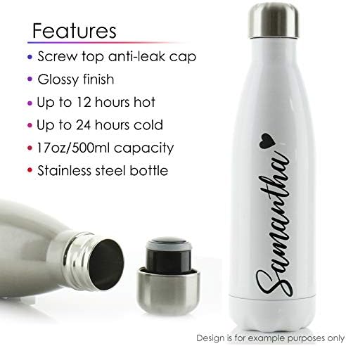 Sticlă de apă personalizată, BPA Free, 500 ml Flacon din oțel inoxidabil neted pentru băuturi calde și reci, personalizate cu fotografie și text, Line Dash Design imprimeu