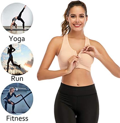 Sutien sport pentru femei cu zip pentru femei - fără fir fără fir post -chirurgie sutien Racerback antrenament sutiene de yoga cu tampoane detașabile