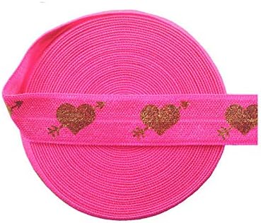 50 100 Yard by Roll 5/8 15mm Cupidon' s Heart foil Print Foldover Elastic Spandex Band Hair Tie cusut Tapiterie pulbere roz 100 de metri