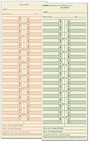TOPS 1276 carte de timp pentru Cincinnati / Lathem / Simplex / Acroprint, Semi-lunar