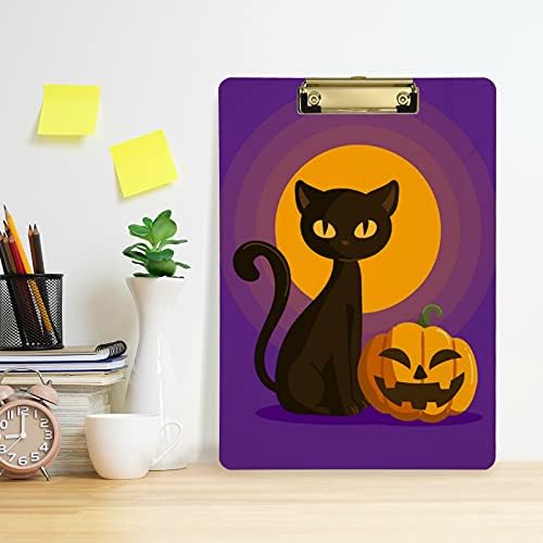 Black Cat Halloween Plastic Clipboard 9x12.5acrilice Clipboards cu profil redus Clip A4 scrisoare dimensiune grele bord pentru clasă Birou Student femei om copii