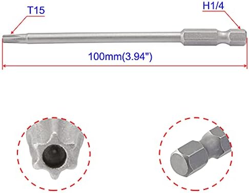 Aopin T15 cu gaură, șurubelniță cu cap Torx rezistentă la manipulare, mâner hexagonal de 1/4 inch, oțel S2 magnetic, lungime
