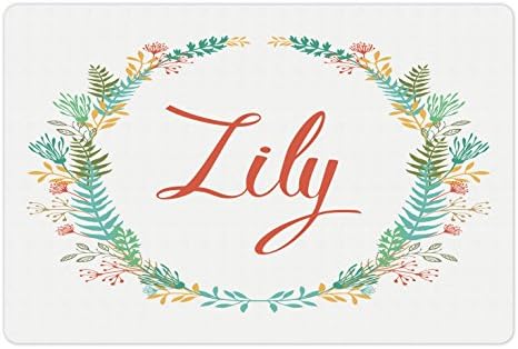 Ambesonne Lily pet Mat pentru mâncare și apă, Design colorat de coroană cu frunze de frunziș nume de fată de sărbătoare Model