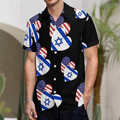 Israel American Heart Flag Men ' s Camasi maneca scurta V Neck Tees Grafic Buton-jos Plaja Tricouri