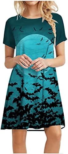 GATXVG femei rochie de Halloween, femei maneca scurta Rochii Spider Web Bat imprimare Mini rochie Gât rotund costum Casual
